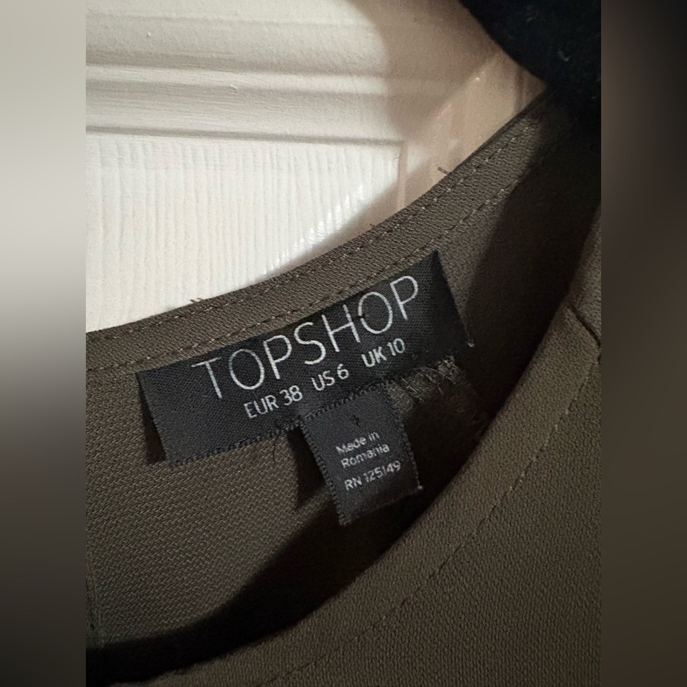 Topshop olive blouse top 3/4 sleeve ruffle tie front feminine romantic office 6 - Picture 3 of 5